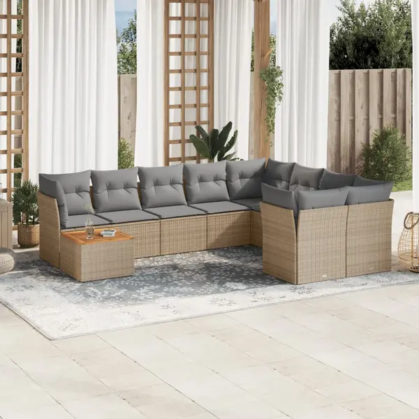 Gossi set canapele de gradina cu perne, 10 piese, bej, poliratan