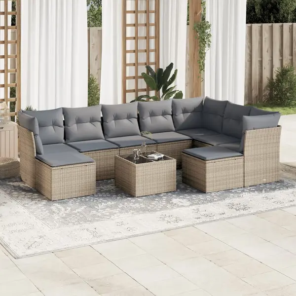 Gossi set canapele de gradina cu perne, 10 piese, bej, poliratan