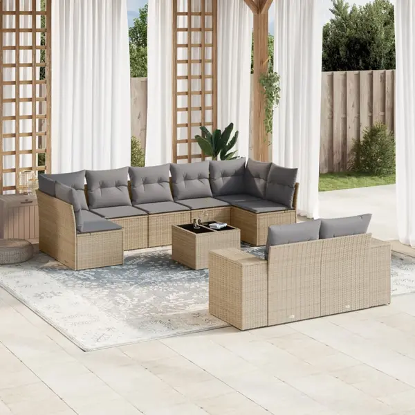 Gossi set canapele de gradina cu perne, 10 piese, bej, poliratan