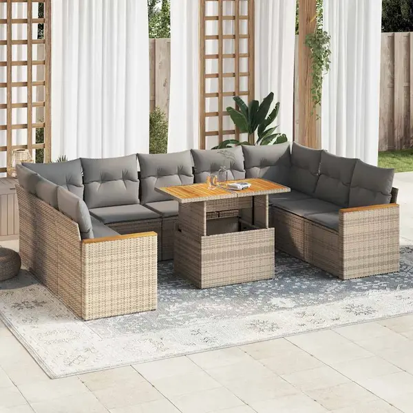 Gossi set canapele de gradina cu perne, 10 piese, bej, poliratan