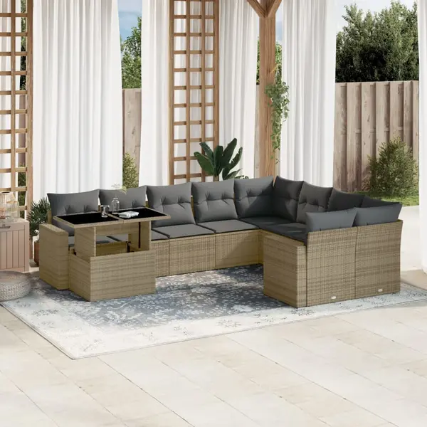 Gossi set canapele de gradina cu perne, 10 piese, bej, poliratan