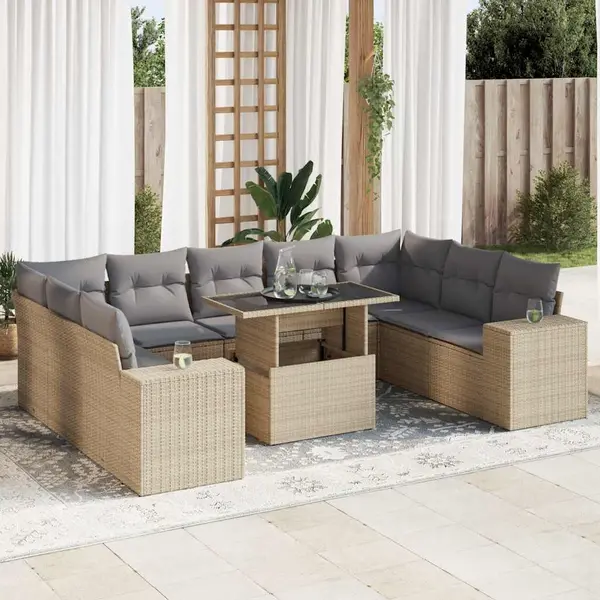 Gossi set canapele de gradina cu perne, 10 piese, bej, poliratan