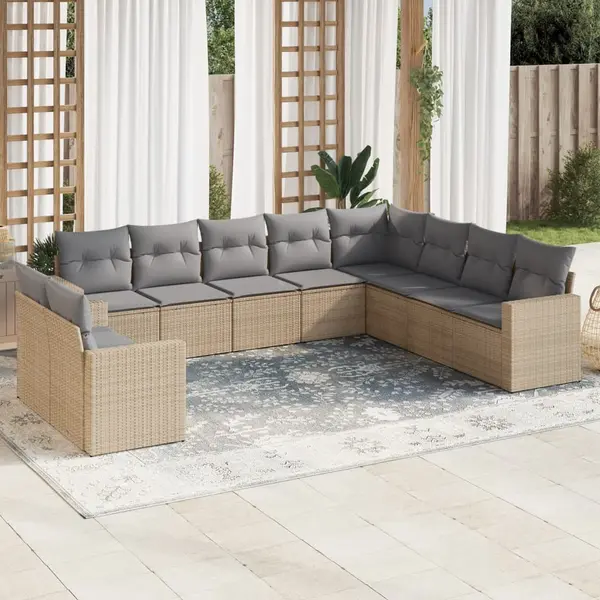 Gossi set canapele de gradina cu perne, 10 piese, bej, poliratan