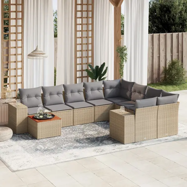 Gossi set canapele de gradina cu perne, 10 piese, bej, poliratan
