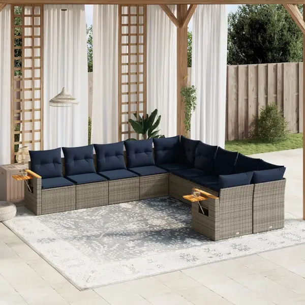 Gossi set canapele de gradina cu perne, 10 piese, gri, poliratan