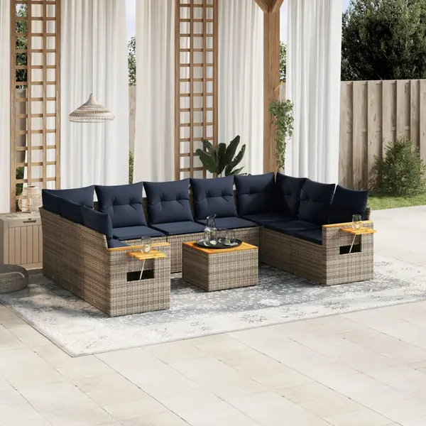 Gossi set canapele de gradina cu perne, 10 piese, gri, poliratan
