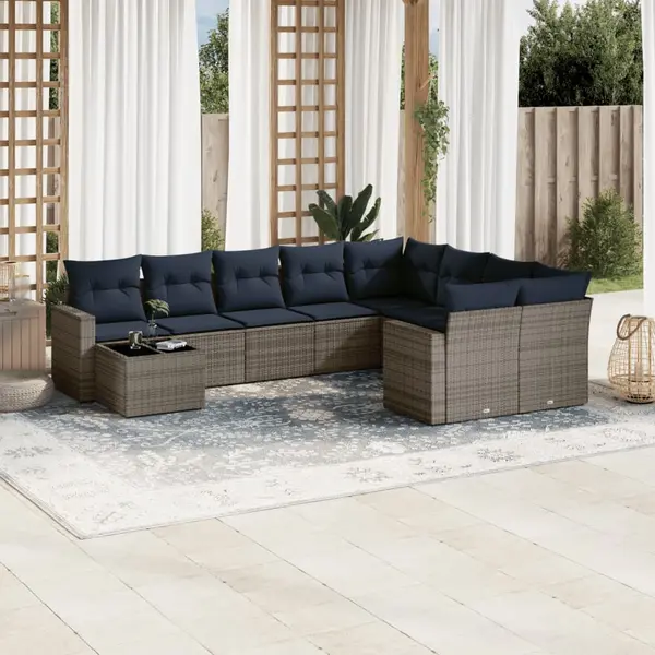 Gossi set canapele de gradina cu perne, 10 piese, gri, poliratan