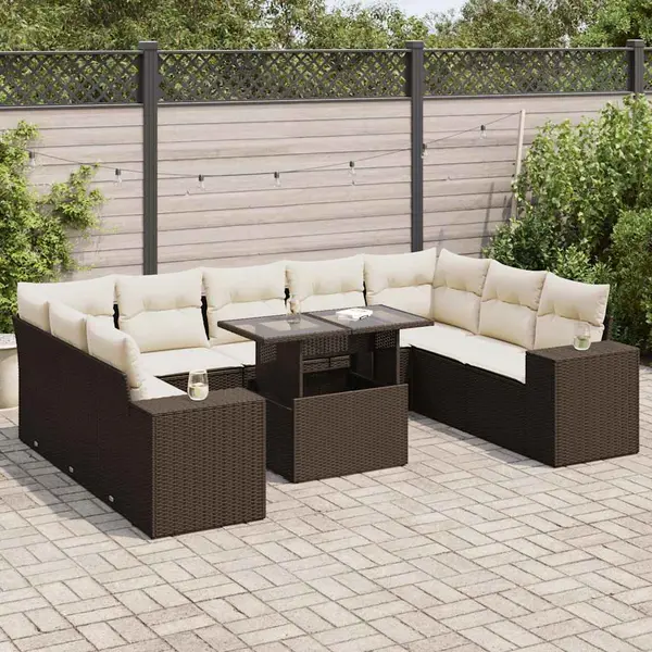 Gossi set canapele de gradina cu perne, 10 piese, maro, poliratan