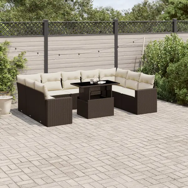 Gossi set canapele de gradina cu perne, 10 piese, maro, poliratan