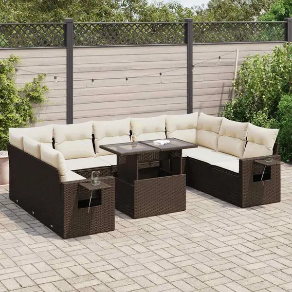 Gossi set canapele de gradina cu perne, 10 piese, maro, poliratan