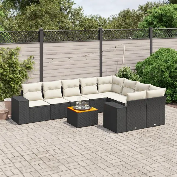 Gossi set canapele de gradina cu perne, 10 piese, negru, poliratan