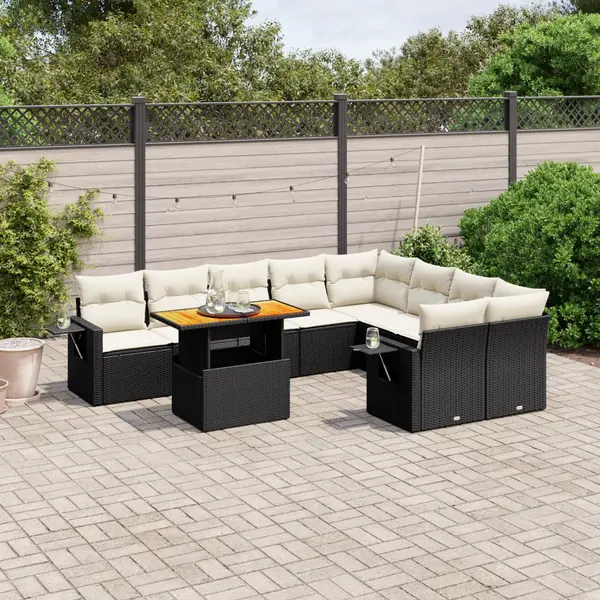 Gossi set canapele de gradina cu perne, 10 piese, negru, poliratan