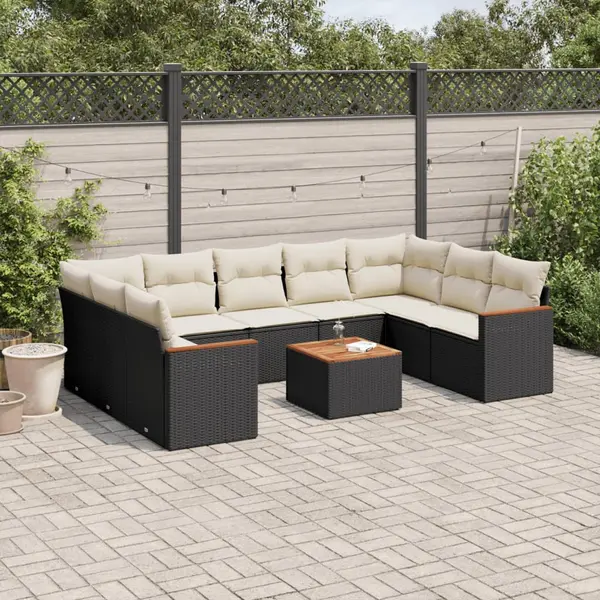 Gossi set canapele de gradina cu perne, 10 piese, negru, poliratan