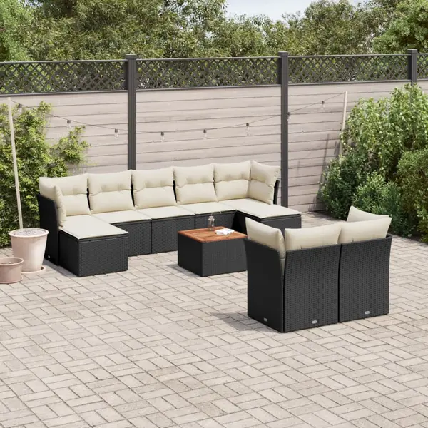 Gossi set canapele de gradina cu perne, 10 piese, negru, poliratan