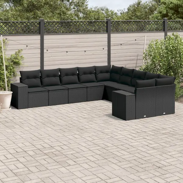 Gossi set canapele de gradina cu perne, 10 piese, negru, poliratan