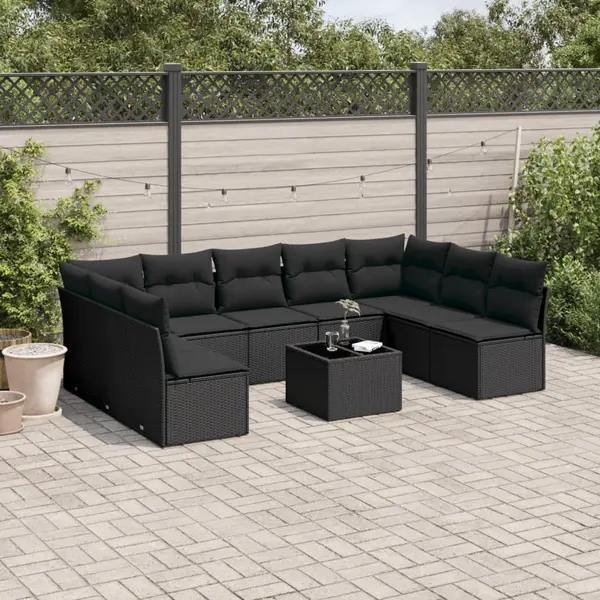 Gossi set canapele de gradina cu perne, 10 piese, negru, poliratan