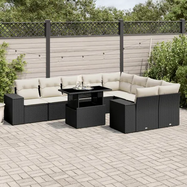 Gossi set canapele de gradina cu perne, 10 piese, negru, poliratan