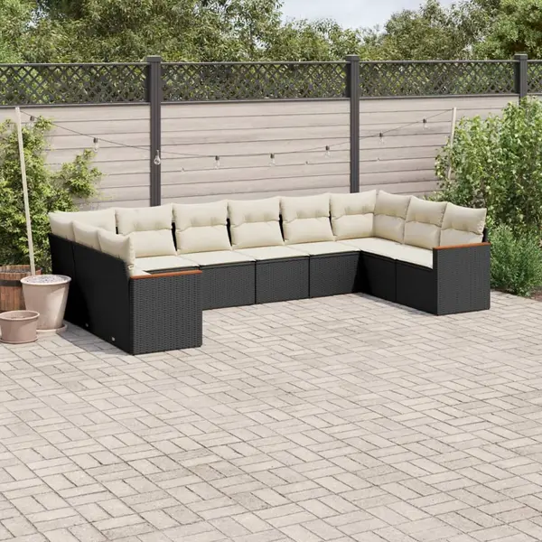 Gossi set canapele de gradina cu perne, 10 piese, negru, poliratan