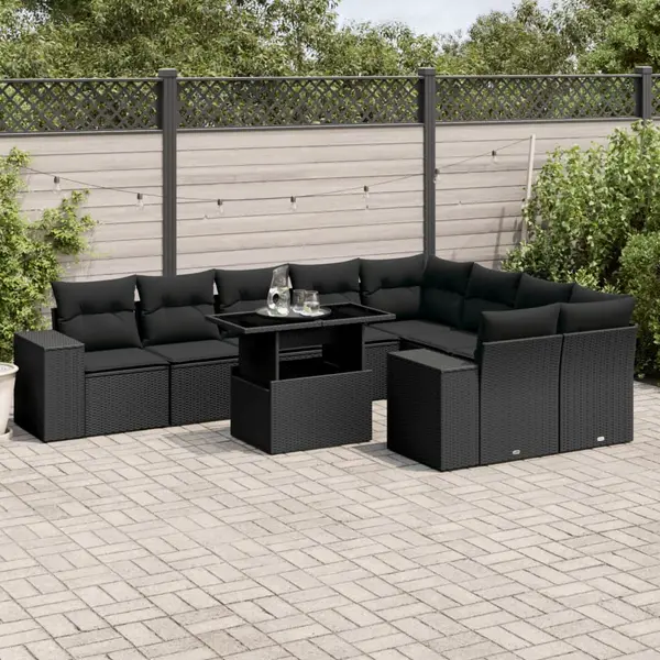Gossi set canapele de gradina cu perne, 10 piese, negru, poliratan