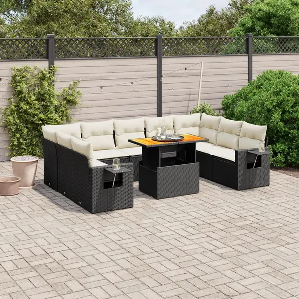 Gossi set canapele de gradina cu perne, 10 piese, negru, poliratan