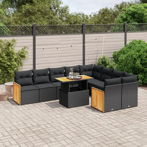 Gossi set canapele de gradina cu perne, 10 piese, negru, poliratan