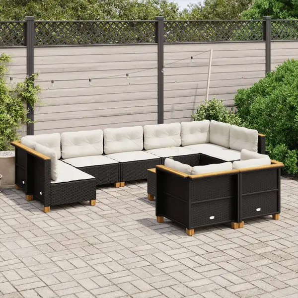 Gossi set canapele de gradina cu perne, 10 piese, negru, poliratan
