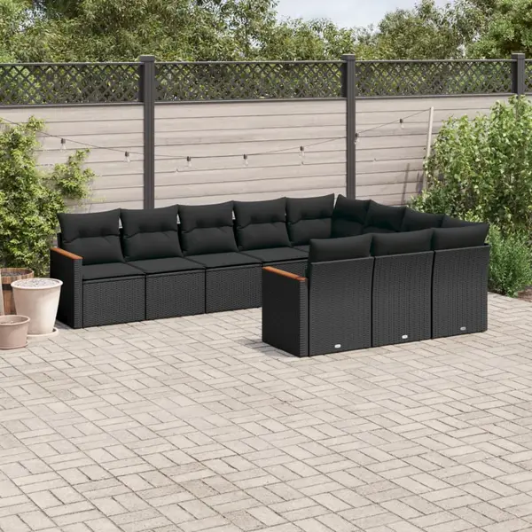 Gossi set canapele de gradina cu perne, 10 piese, negru, poliratan
