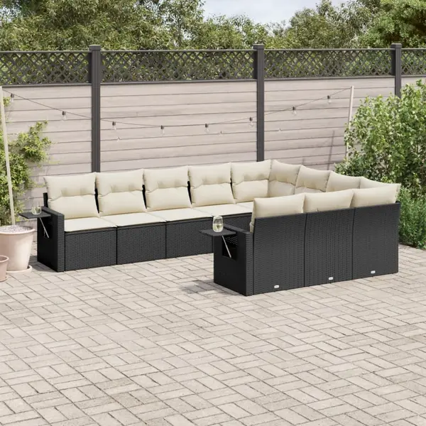 Gossi set canapele de gradina cu perne, 10 piese, negru, poliratan