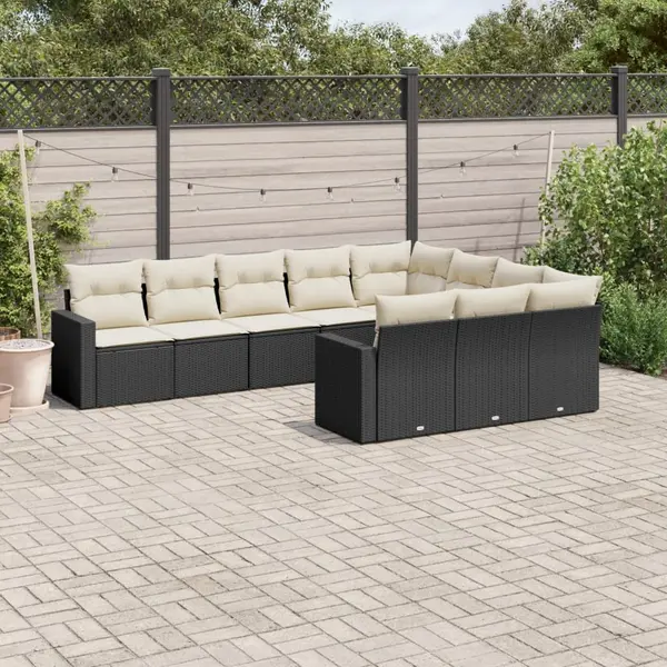 Gossi set canapele de gradina cu perne, 10 piese, negru, poliratan