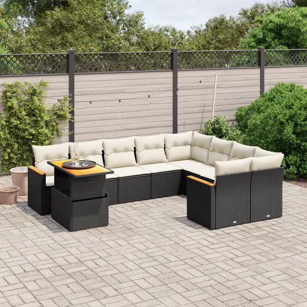 Gossi set canapele de gradina cu perne, 10 piese, negru, poliratan