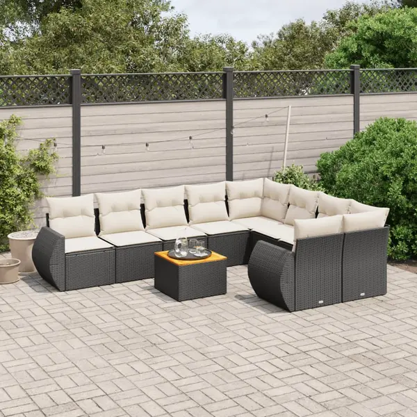 Gossi set canapele de gradina cu perne, 10 piese, negru, poliratan