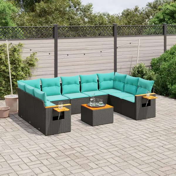 Gossi set canapele de gradina cu perne, 10 piese, negru, poliratan