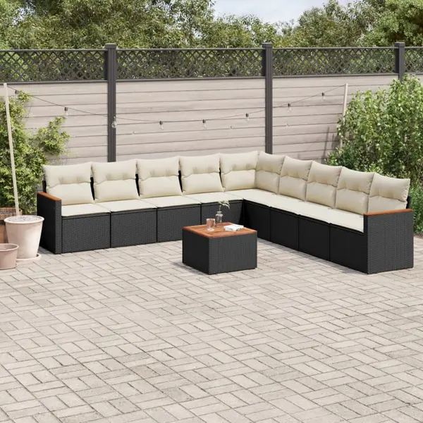 Gossi set canapele de gradina cu perne, 10 piese, negru, poliratan