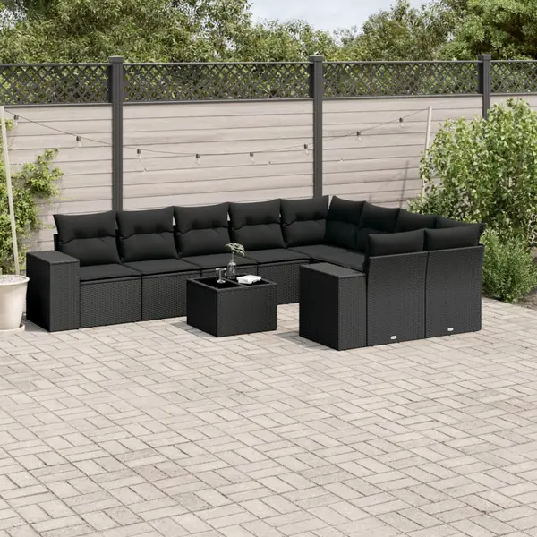 Gossi set canapele de gradina cu perne, 10 piese, negru, poliratan