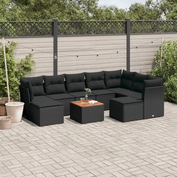 Gossi set canapele de gradina cu perne, 10 piese, negru, poliratan