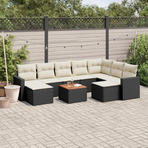Gossi set canapele de gradina cu perne, 10 piese, negru, poliratan