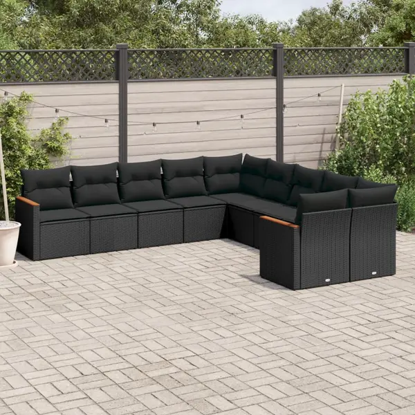 Gossi set canapele de gradina cu perne, 10 piese, negru, poliratan