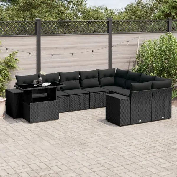 Gossi set canapele de gradina cu perne, 10 piese, negru, poliratan