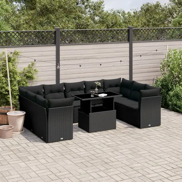 Gossi set canapele de gradina cu perne, 10 piese, negru, poliratan