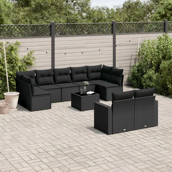 Gossi set canapele de gradina cu perne, 10 piese, negru, poliratan
