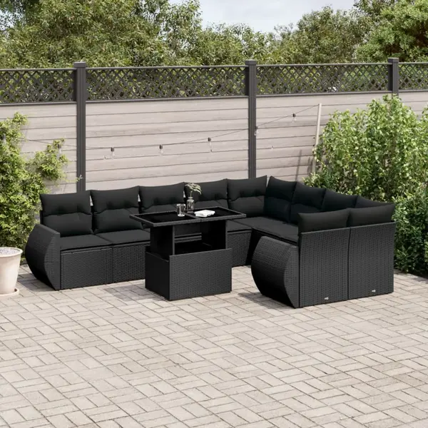 Gossi set canapele de gradina cu perne, 10 piese, negru, poliratan