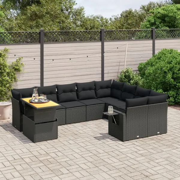 Gossi set canapele de gradina cu perne, 10 piese, negru, poliratan