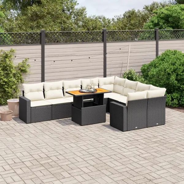 Gossi set canapele de gradina cu perne, 10 piese, negru, poliratan