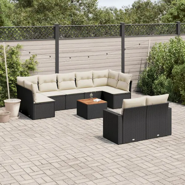 Gossi set canapele de gradina cu perne, 10 piese, negru, poliratan