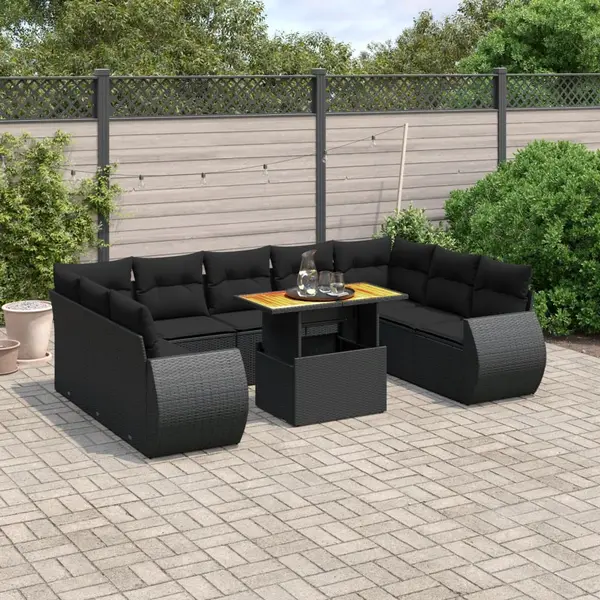 Gossi set canapele de gradina cu perne, 10 piese, negru, poliratan