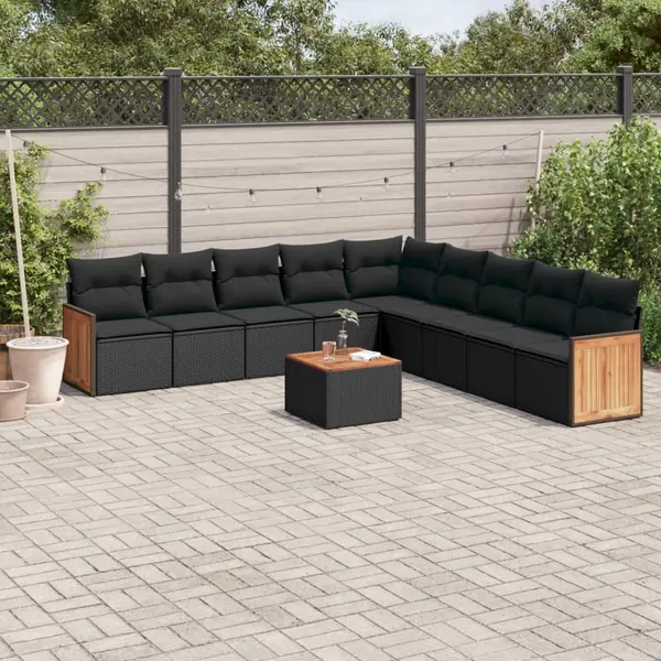 Gossi set canapele de gradina cu perne, 10 piese, negru, poliratan