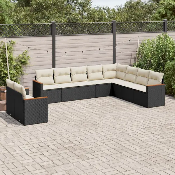 Gossi set canapele de gradina cu perne, 10 piese, negru, poliratan
