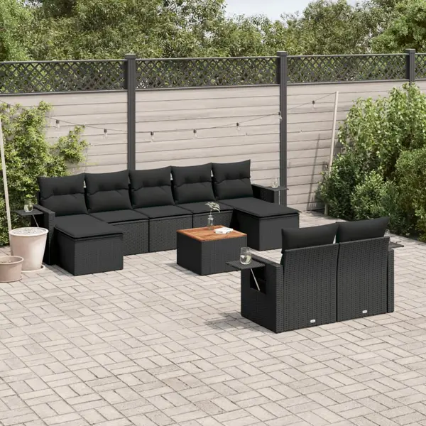 Gossi set canapele de gradina cu perne, 10 piese, negru, poliratan