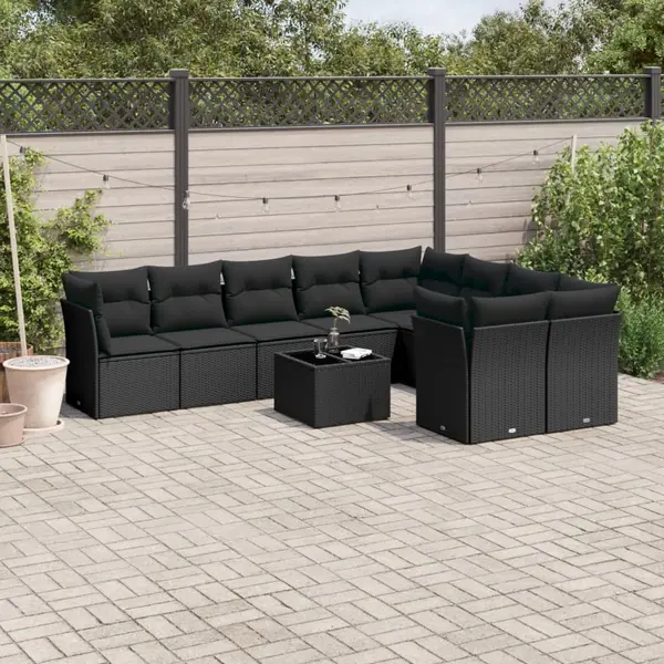 Gossi set canapele de gradina cu perne, 10 piese, negru, poliratan