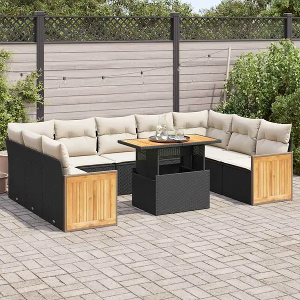 Gossi set canapele de gradina cu perne, 10 piese, negru, poliratan